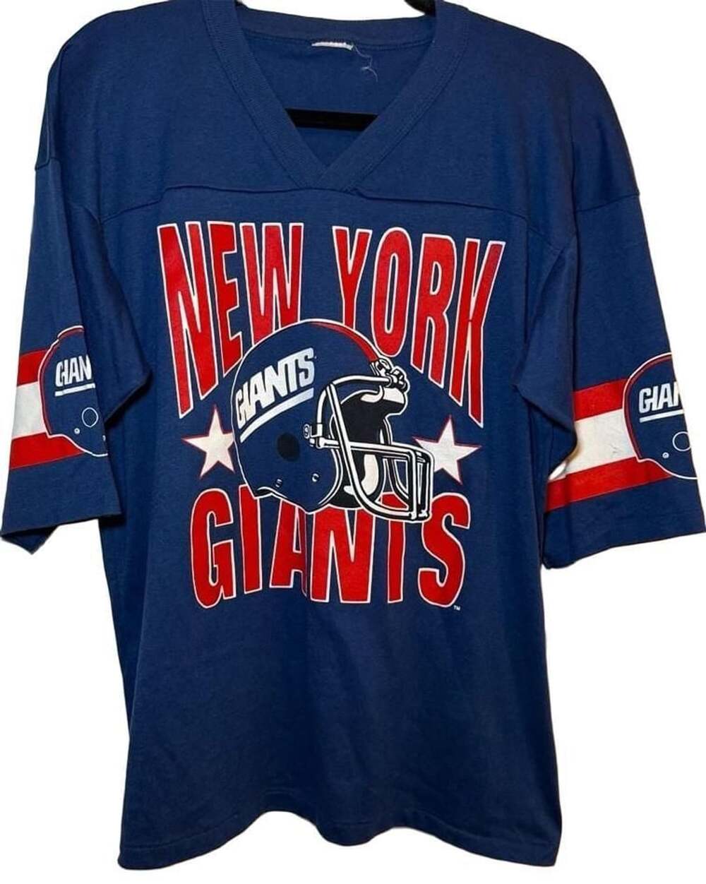Vintage NFL New York Giants Graphic V-Neck T-Shirt Blue